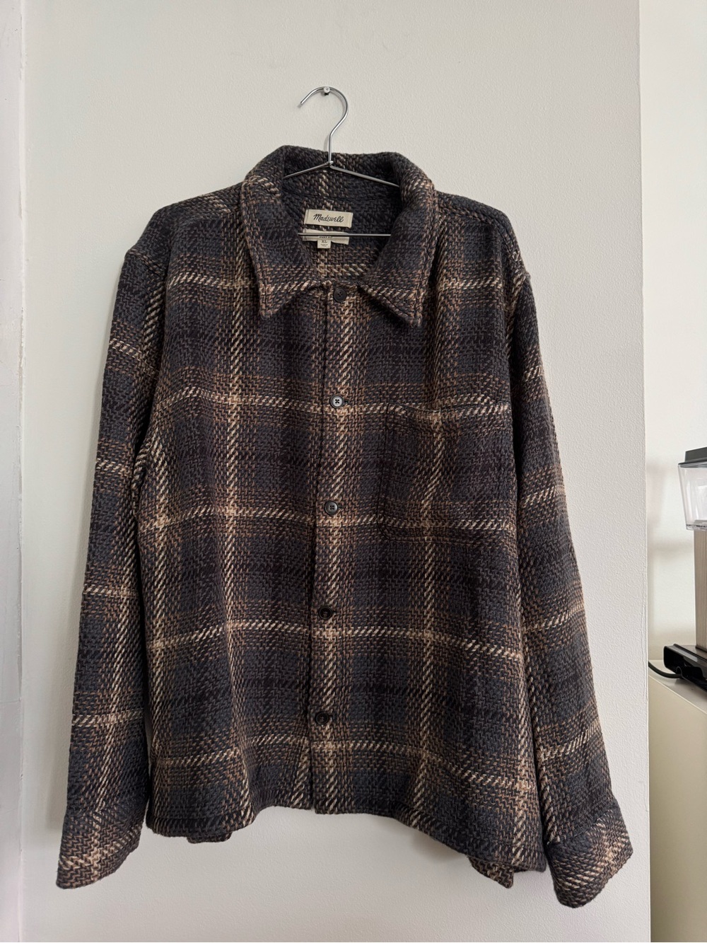 Madewell Twill Boxy Shirt-Jacket in Broken Plaid Brown & Black XL